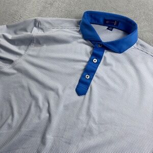 Stitch Golf Mens Blue White Striped Performance Polo Shirt Size M Short Sleeve